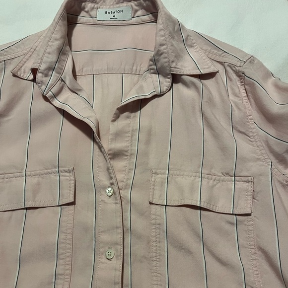 Aritzia Bavarian Utility Shirt Pink White Stripe Casual Minimalist Workwear XS - Picture 7 of 13